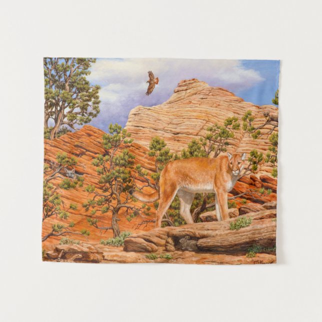 Cougar Mountain Lion im Zion Nationalpark Wandteppich (Vorderseite (Horizontal))