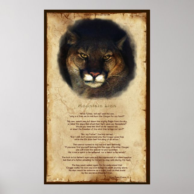 Cougar Mountain Lion Native American Wisdom Poster (Vorne)