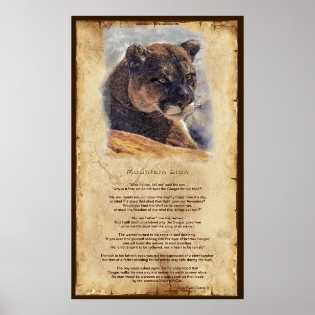 Cougar Mountain Lion Native American Wisdom Poster (Vorne)