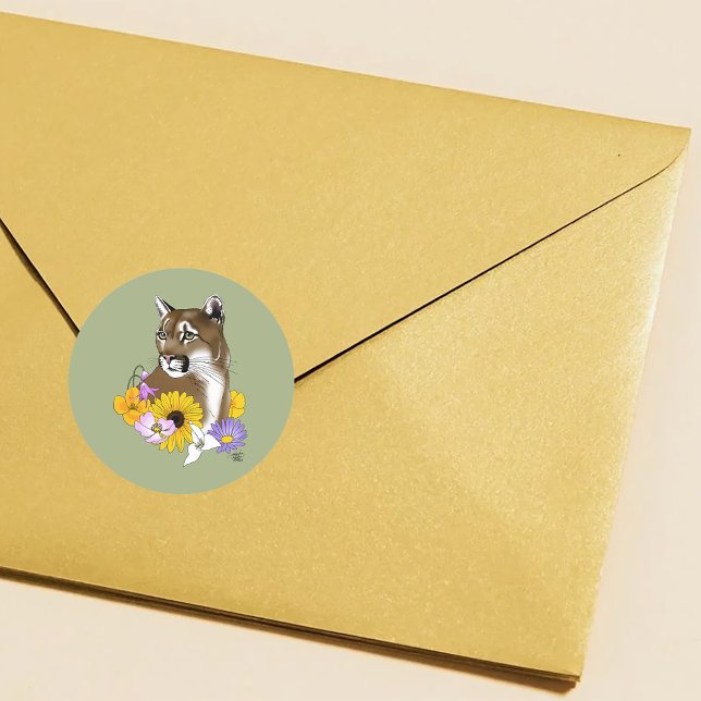 Cougar Mountain Lion Puma Blume Runder Aufkleber (Von Creator hochgeladen)