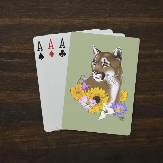 Cougar Mountain Lion Puma Blume Spielkarten (Von Creator hochgeladen)
