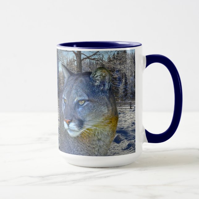 Cougar Mountain Lion & Winter Tree Tasse (Rechts)