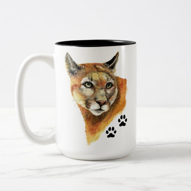 Cougar, Puma, Mountain Lion Animal Travel Zweifarbige Tasse (Links)