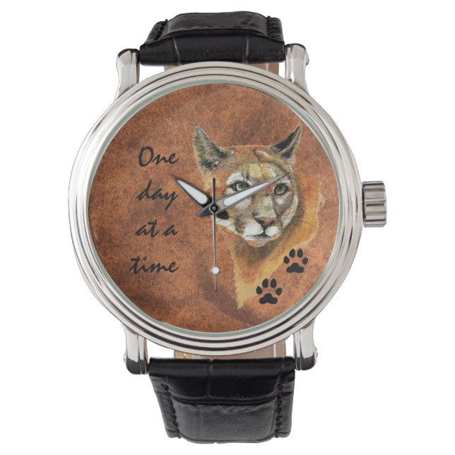 Cougar Puma Mountain Lion "One day at a Time" Armbanduhr (Vorderseite)