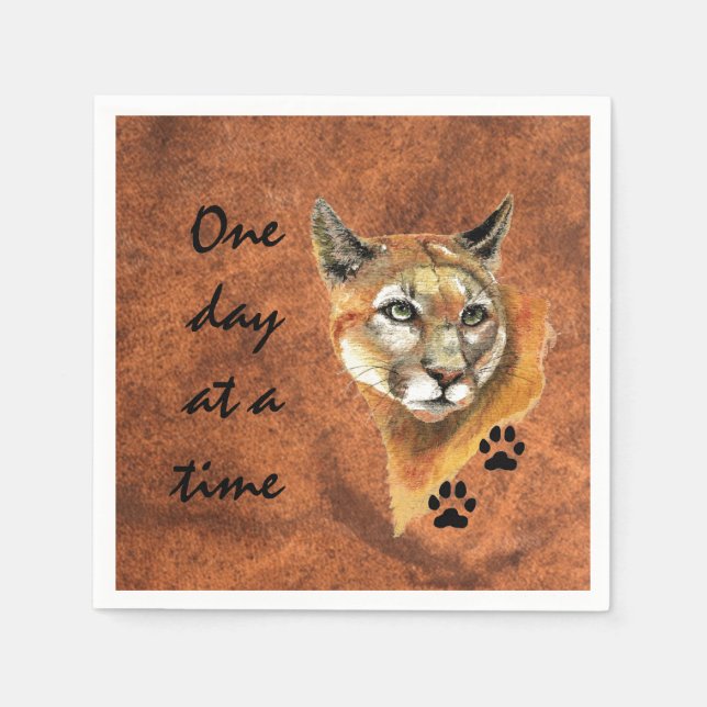 Cougar Puma Mountain Lion "One day at a Time" Serviette (Vorderseite)