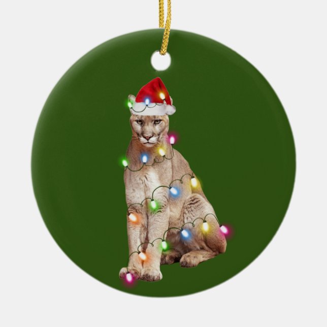 cougar With Hat Lights Christmas Keramik Ornament (Vorne)