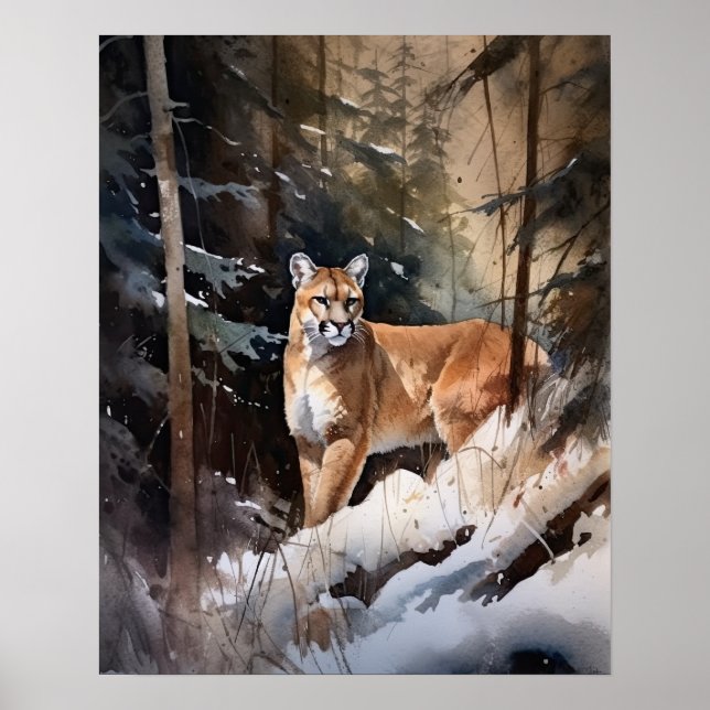 Cougar Woodland Animal Art Print Poster (Vorne)