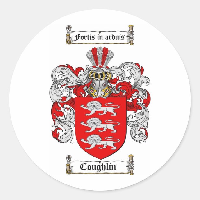 COUGHLIN-FAMILIENWAPPEN - WAFFENSCHUTZMÜLLE RUNDER AUFKLEBER (Vorderseite)