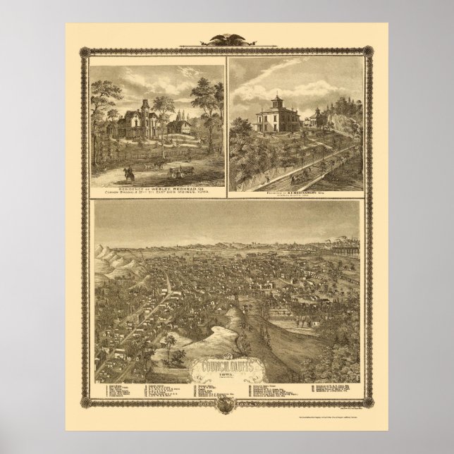 Council Bluffs, IA Panoramic Map - 1875 Poster (Vorne)