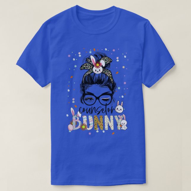 Counselor Bunny Leopard Messy Bun School Counselor T-Shirt (Design vorne)