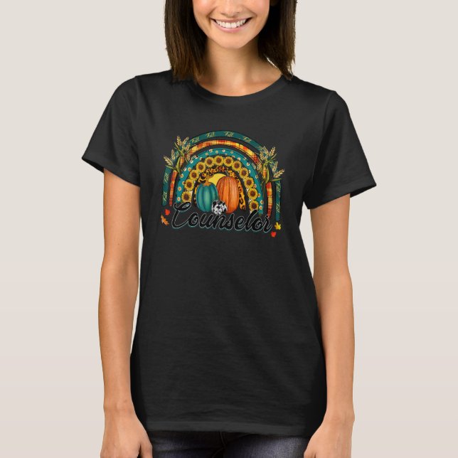Counselor Hello Fall Rainbow Pumpkin Leopard T-Shirt (Vorderseite)