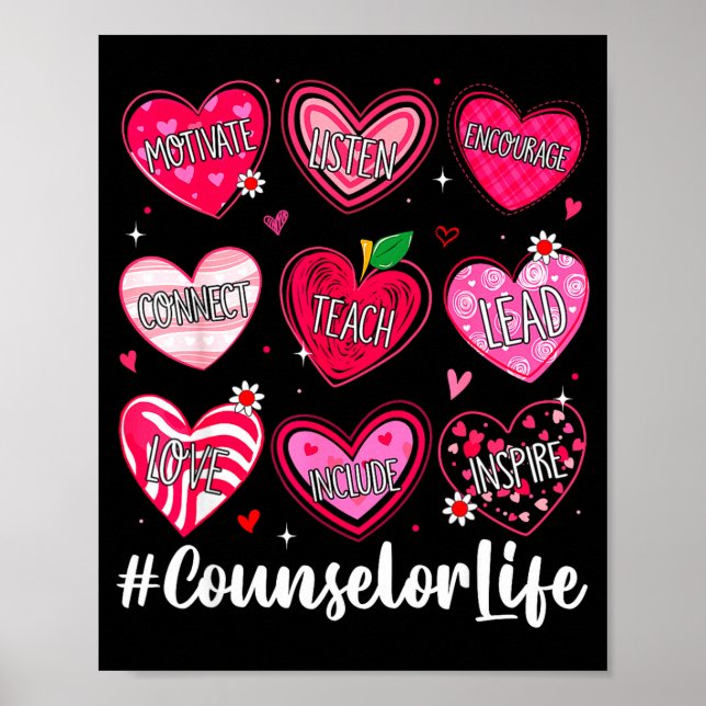 Counselor Life School Counseling Hearts School Val Poster (Vorne)