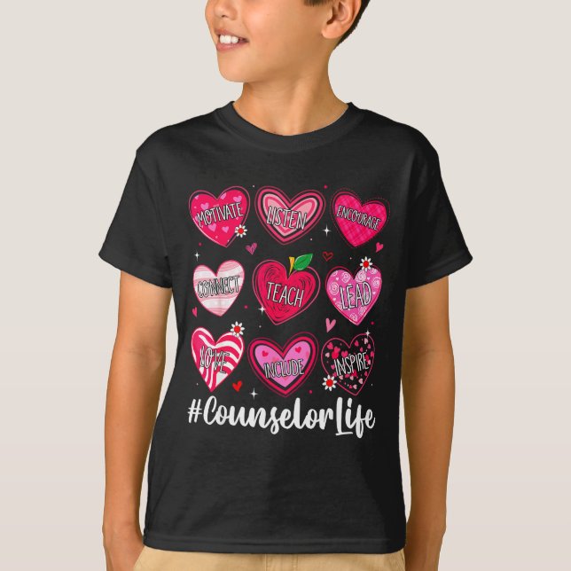 Counselor Life School Counseling Hearts School Val T-Shirt (Vorderseite)