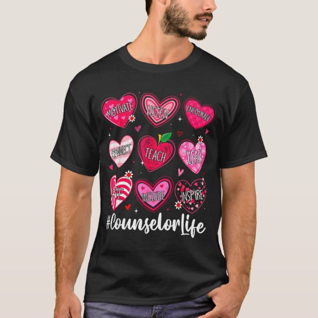 Counselor Life School Counseling Hearts School Val T-Shirt (Vorderseite)