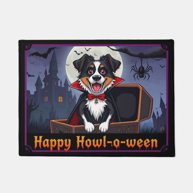 Count Australian Shepherd Happy Howl-o-ween Fußmatte (Vorderseite)