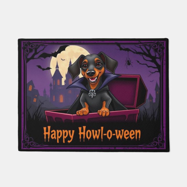 Count Dachshund Happy Howl-o-ween Fußmatte (Vorderseite)