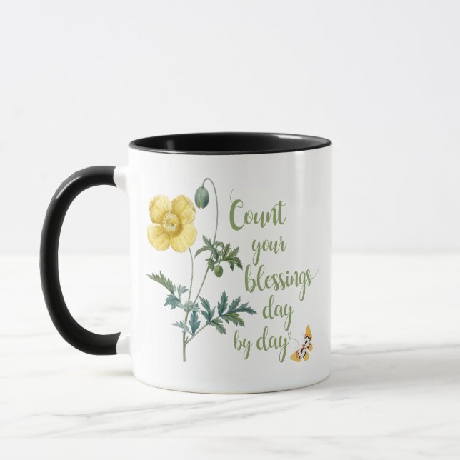 Count your blessings - vintage Yellow poppy  Tasse (Links)
