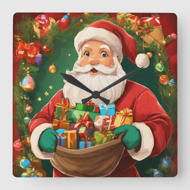 Countdown bis Weihnachten: Festliche Wall-Uhr Quadratische Wanduhr (Vorderseite)