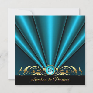 Countess Aquamarin Silk Gather Gold Scroll Einladu Einladung