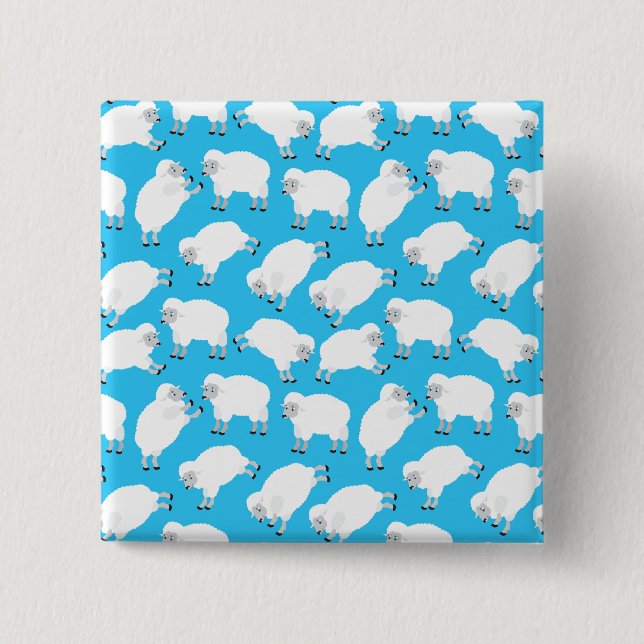 Counting Sheep Blue Nursery Pattern Button (Vorderseite)