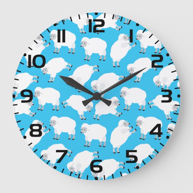 Counting Sheep Blue Nursery Pattern Große Wanduhr (Vorderseite)
