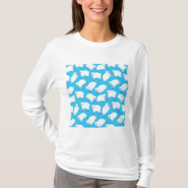 Counting Sheep Blue Nursery Pattern T-Shirt (Vorderseite)