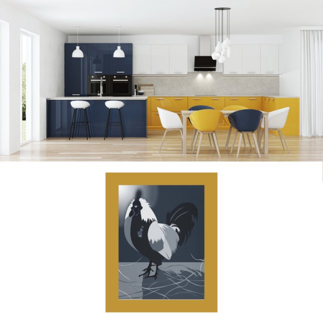 Country Animal Rooster Dark Blue Kitchen Wall Art Poster (Country Animal Rooster Dark Blue Kitchen Wall Art)