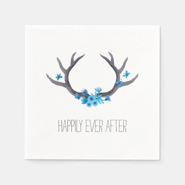 Country Antlers Blue Wedding Serviette (Vorderseite)