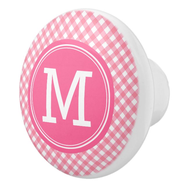 Country Baby Pink Gingham personalisieren Monogram Keramikknauf (Rechts)