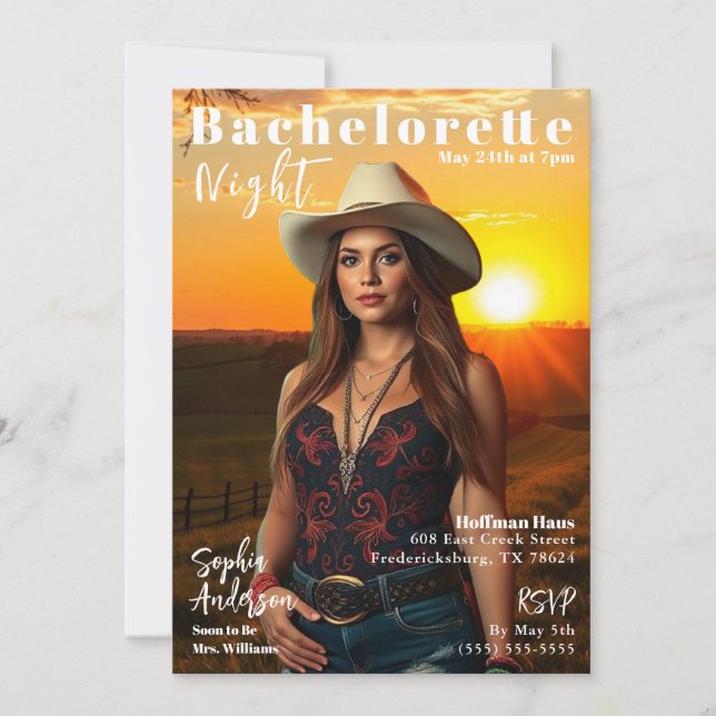 Country Bachelorette Magazine Cover Einladung (Vorderseite)