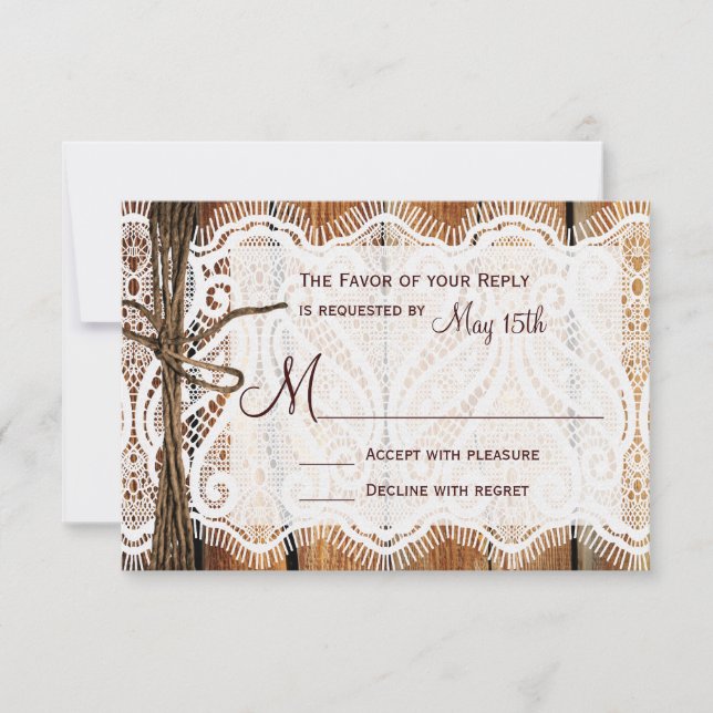 Country Bard Lace Twine Wedding RSVP Cards Karte (Vorderseite)