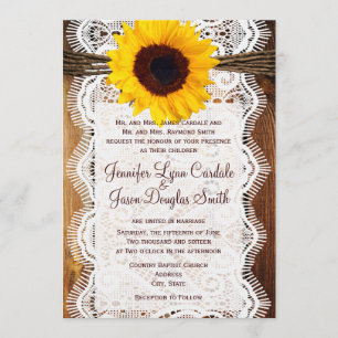 Country Barn Wood Lace Sonnenblume Hochzeit Einlad Einladung