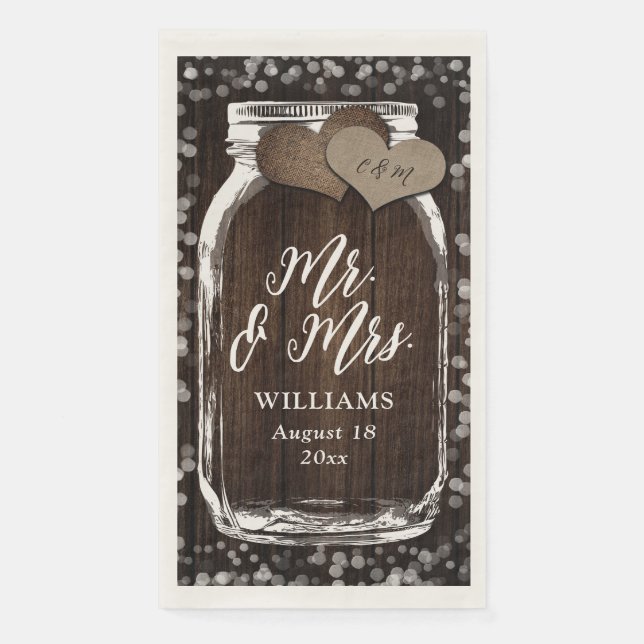 Country Barn Wood Mason Jar Mr & Mrs. Wedding Serviette (Vorderseite)