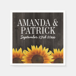 Country Barn Wood + Rustic Sonnenblume Hochzeit Serviette