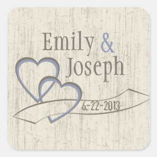 Country Barn Wood Wedding Hearts Quadratischer Aufkleber