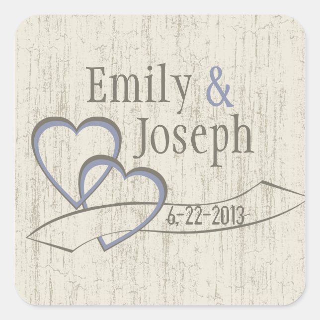 Country Barn Wood Wedding Hearts Quadratischer Aufkleber (Vorderseite)