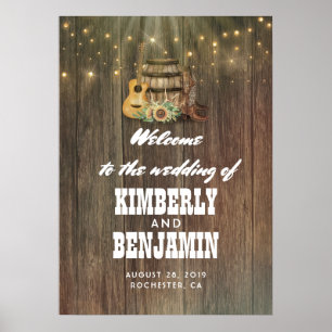 Country Barrel Cowboy Boots Wedding Willkommenszei Poster