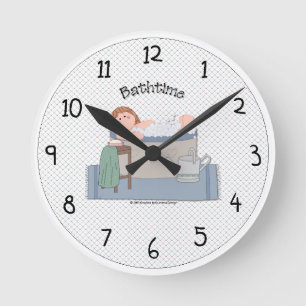Country Bathtime Wall Clock Runde Wanduhr