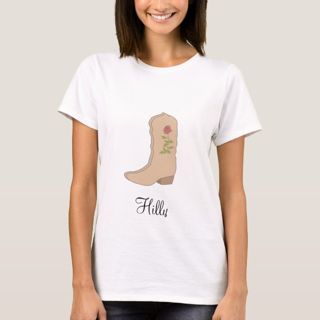 Country Beige Stiefel mit Blume T-Shirt (Vorderseite)