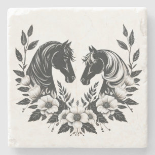 Country Black and White Horses and Blume Steinuntersetzer