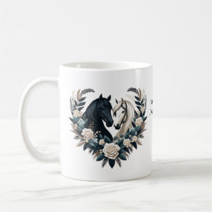 Country Black and White Horses in Liebe Kaffeetasse