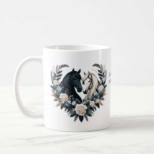 Country Black and White Horses in Liebe Kaffeetasse (Links)