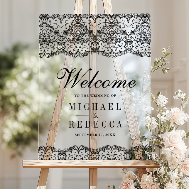 Country Black Lace Wedding Welcome Acrylschild (Von Creator hochgeladen)