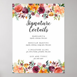 Country Bloom Burgundy Signature Cocktail Menü Poster