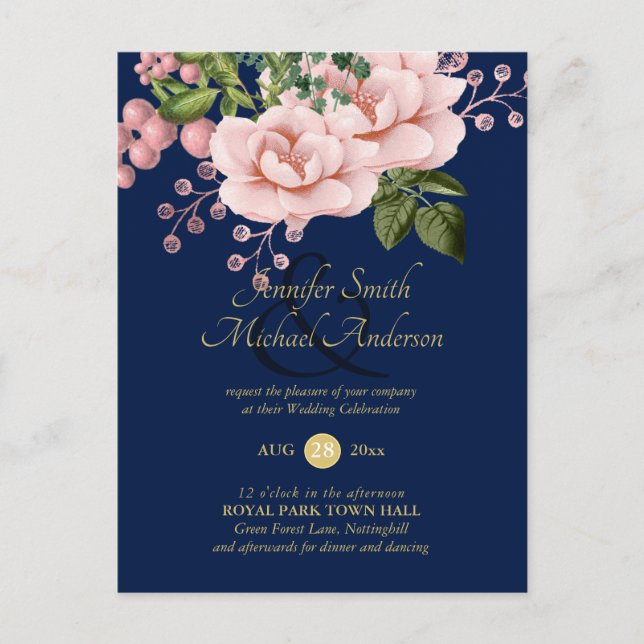 Country Blue Blush Pink Roses Hochzeitssandale Postkarte (Vorderseite)
