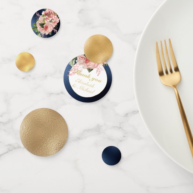 Country Blue Blush Pink Roses Navy Gold DANK Konfetti (Gruppe)