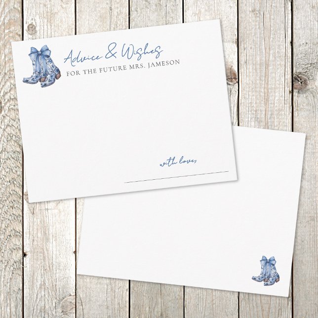 Country Blue Bow Cowboy Brautparty Ratgeber Begleitkarte (Country Blue Bow Cowboy Bridal Shower Advice Enclosure Card )