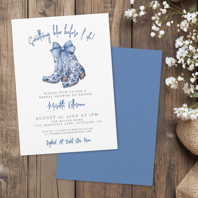 Country Blue Bow Cowboy Bridal Shower Einladung (Country Blue Bow Cowboy Bridal Shower Invitation)