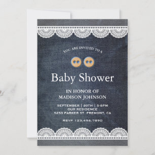 Country Blue Denim White Lace Baby Dusche Einladung