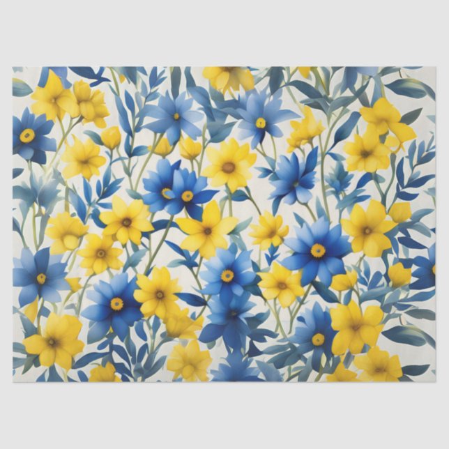 Country Blue, Gelb und Weiß Blume Seidenpapier (Vorderseite)